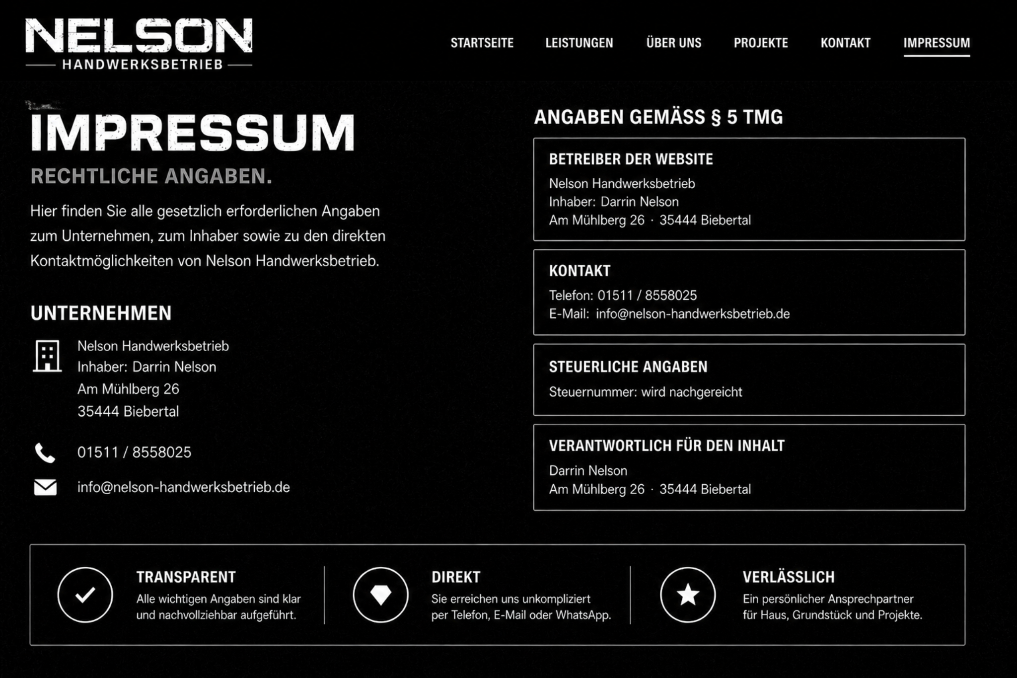 Nelson Handwerksbetrieb - Impressum